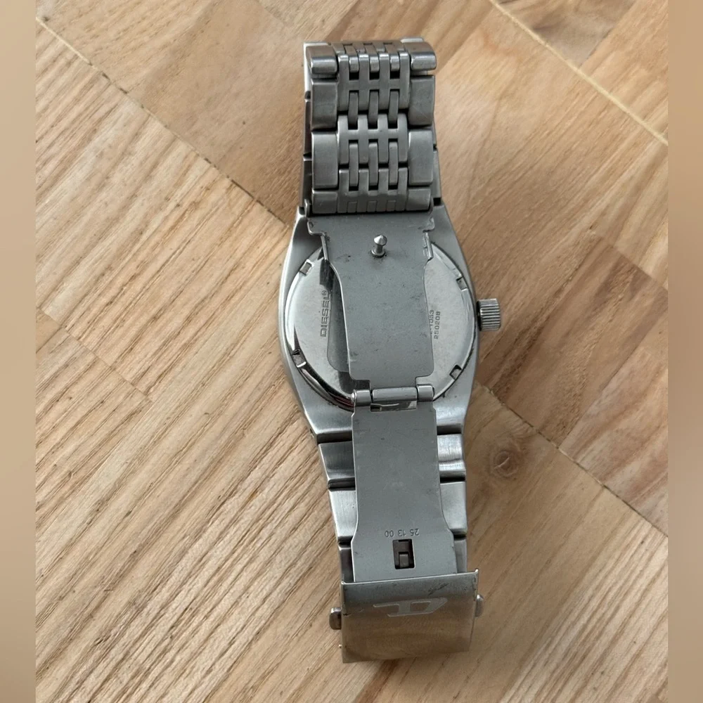 Diesel Rare Rectangular Dial Watch Black Dial Stainless Bracelet Case Date